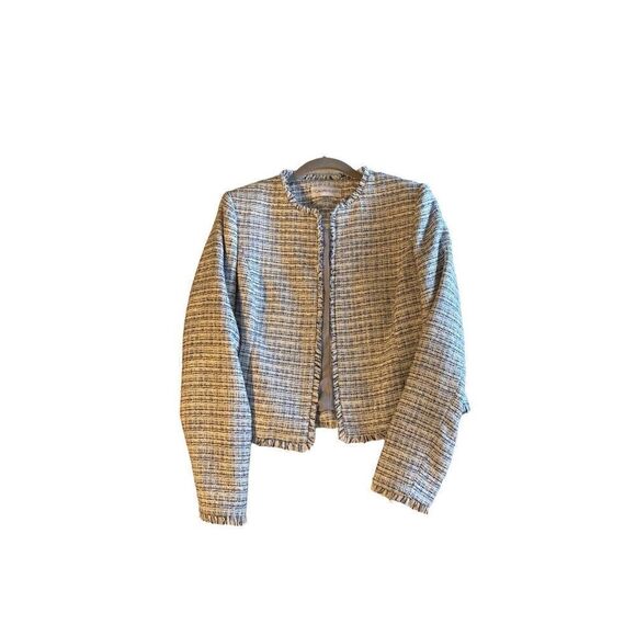 Calvin Klein women’s blue black and white French short tweed jacket size 6 - Picture 1 of 6